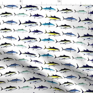 Big Tuna Fabric - 7 Tuna Bigger By Combatfish - Blue Summer Lake Tuna Cotton Fabric By The Yard With Spoonflower