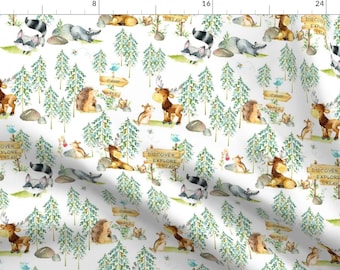 Woodland Animals Fabric - Woodland Adventure Moose Fox Deer Bear  by gingerlous - Nursery Baby Boy Forest Fabric by the Yard by Spoonflower