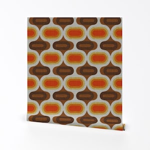 Retro Wallpaper - Tweedy Seventies Ogee-70s By Ottomanbrim - Ogee Brown Custom Printed Removable Self Adhesive Wallpaper Roll by Spoonflower