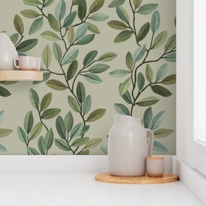 Climbing Vines Wallpaper Tropical Leaves On Branches By Lbaron Green Neutral Nature Removable Self Adhesive Wallpaper Roll by Spoonflower image 7