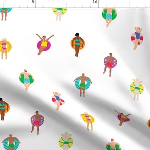 Multicolor Fabric - Swimmers On Floats  by dasbrooklyn -  Ocean Swim Pool Swimmers Bathing Suit Vacation Fabric by the Yard by Spoonflower
