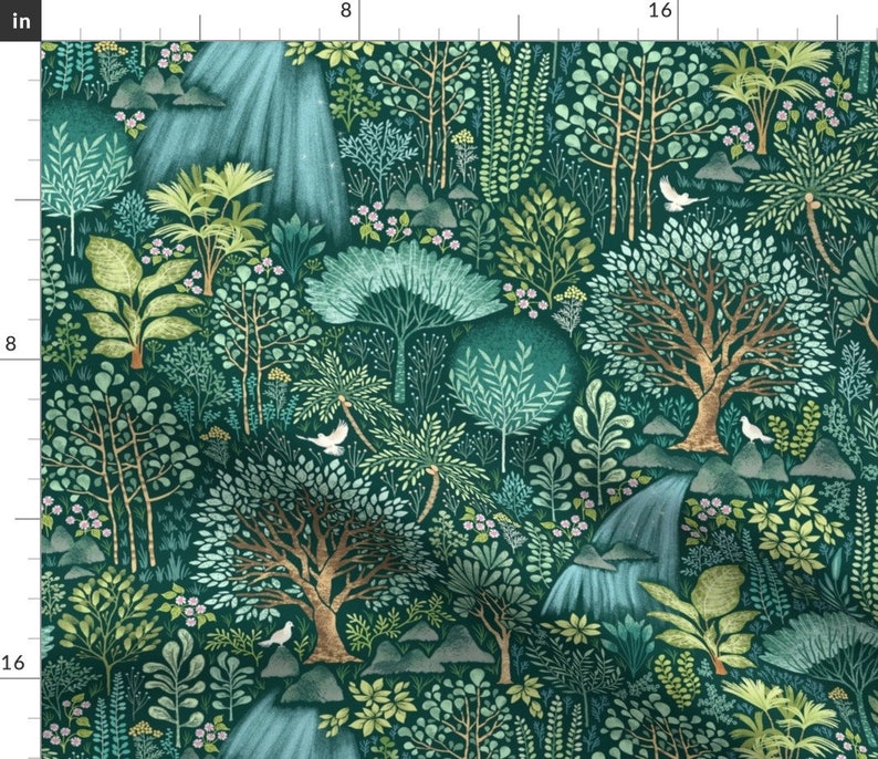 Emerald Forest Fabric Emerald Eden By Catalinakim Woodland Forrest Nursery Upholstery Decor Cotton Fabric By The Yard With Spoonflower image 1