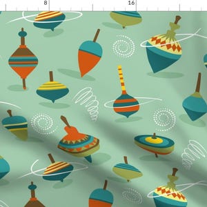 Spinning Blue Top Toys Fabric - Dizzy Tops Spinning By Open Face Sandwich - Spinning Toys Cotton Fabric By The Yard With Spoonflower