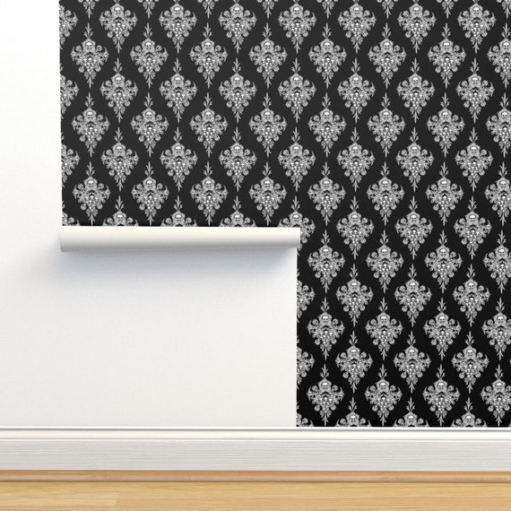 Skull Damask Wallpaper Skull Flower Damask Negative by Etsy