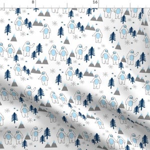 Yeti Fabric - Yeti Christmas Winter Snow Fabric White And Blue By Andrea Lauren - Yeti Cotton Fabric by the Yard With Spoonflower