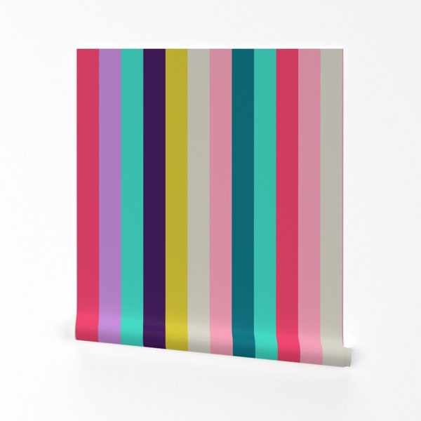 Colorful Stripes Wallpaper - Candy Stripes By Nouveau Bohemian - Pastel Custom Printed Removable Self Adhesive Wallpaper Roll by Spoonflower