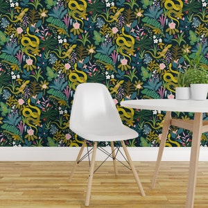 Reptilia Wallpaper Jungle Reptiles By Aliz Arteta Black Green Tropical Leaves Bold Removable Self Adhesive Wallpaper Roll by Spoonflower image 3