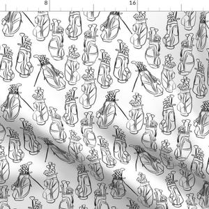 Golf Fabric - Golf Bags In Black And White By Landpenguin Illustration Sport Hobby Line Drawing - Cotton Fabric By The Yard With Spoonflower
