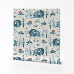 Vintage Campers Wallpaper - A Campsite Invasion By Studioxtine - Custom Printed Removable Self Adhesive Wallpaper Roll by Spoonflower