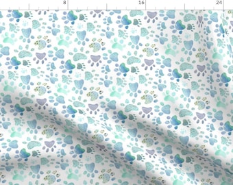 Puppy Paw Prints Fabric - Paw Prints - Blue By Emmaallardsmith - Watercolor Paw Prints Cotton Fabric By The Yard With Spoonflower
