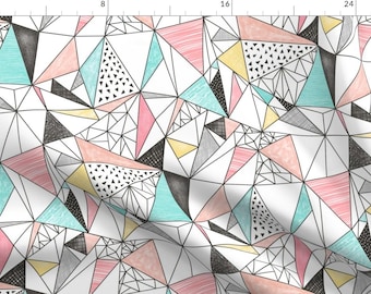 Geometric Fabric - Triangles With Watercolor Pencil By Caja Design - Geometric Cotton Fabric By The Yard With Spoonflower