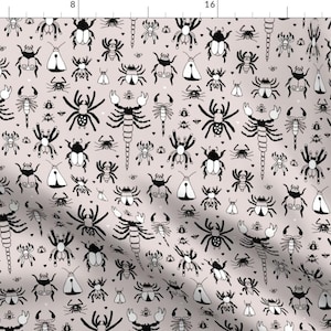 Insect Fabric - Bugs Flies Scorpions Spiders Creepy Insects Beige By Littlesmilemakers - Bugs Cotton Fabric by the Yard with Spoonflower