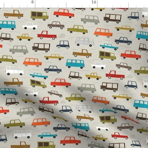 Cars Fabric - 5 O&#39;Clock Traffic By Katerhees - Four Wheels Retro Cars Vehicles Boy Nursery Decor Cotton Fabric By The Yard With Spoonflower