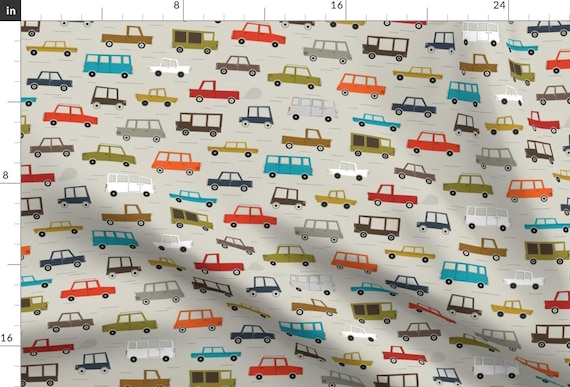 Cars Fabric - 5 O'Clock Traffic By Katerhees - Four Wheels Retro Cars Vehicles Boy Nursery Decor Cotton Fabric By The Yard With Spoonflower