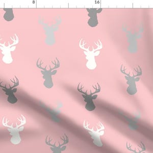 Deer On Pink Fabric - Deer- Pink/Grey-Meadow Sunrise By Sugarpinedesign - Deer Buck Antlers Woods Cotton Fabric By The Yard With Spoonflower