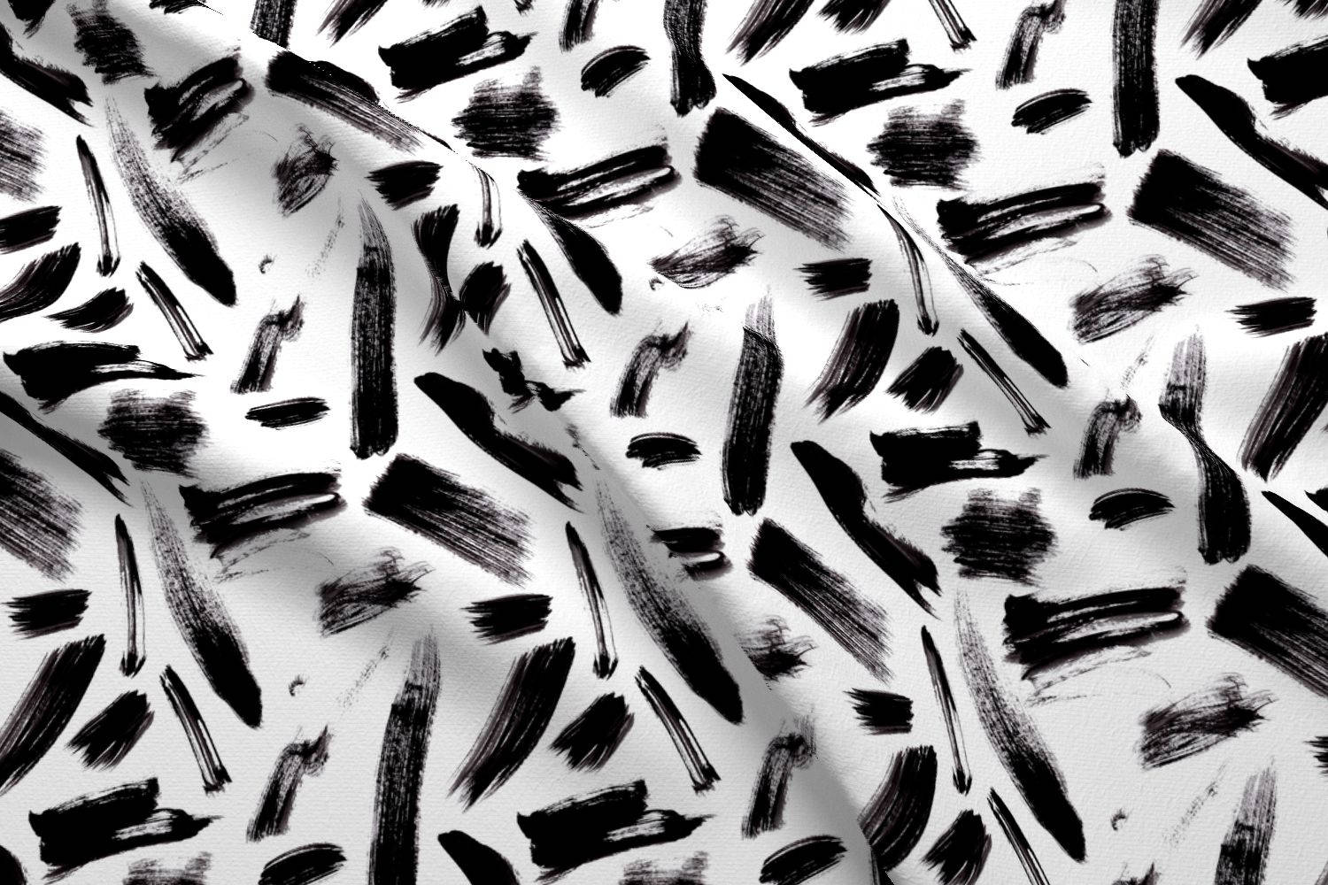 Black and White Abstract Fabric Black Brush Strokes By Etsy