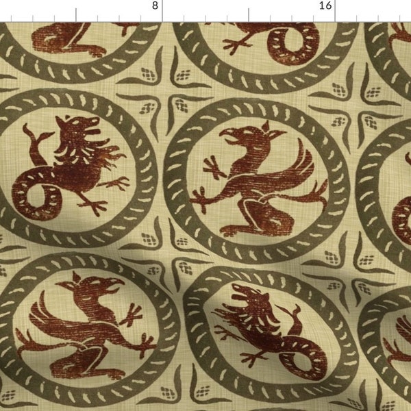 Dragon Tiles Fabric - 13th Century Dragon Tile By Peacoquettedesigns - Dragon Home Decor Cotton Fabric By The Yard With Spoonflower