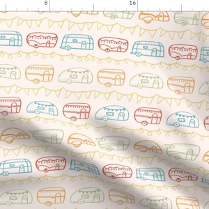 Retro Camper Fabric - Retro Campers - Campfire By Ellolovey - Retro Camper and Bunting Cotton Fabric By The Yard With Spoonflower Fabrics