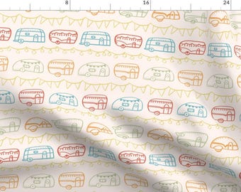 Retro Camper Fabric - Retro Campers - Campfire By Ellolovey - Retro Camper and Bunting Cotton Fabric By The Yard With Spoonflower Fabrics