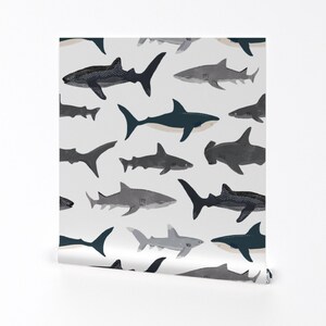 Shark Wallpaper - Sharks Nautical Boy Kids Ocean Sea By Andrea Lauren - Custom Printed Removable Self Adhesive Wallpaper Roll by Spoonflower