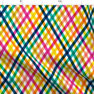 Lattice Fabric - Birchdale Multi Gingham Plaid Cross Diamonds Stripe By Pennycandy- Plaid Rainbow Cotton Fabric By The Yard With Spoonflower