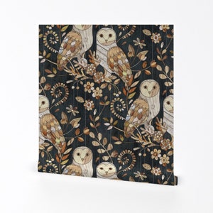 Owl Wallpaper - Wooden Wonderland Barn Owl Collage Large By Micklyn - Custom Printed Removable Self Adhesive Wallpaper Roll by Spoonflower