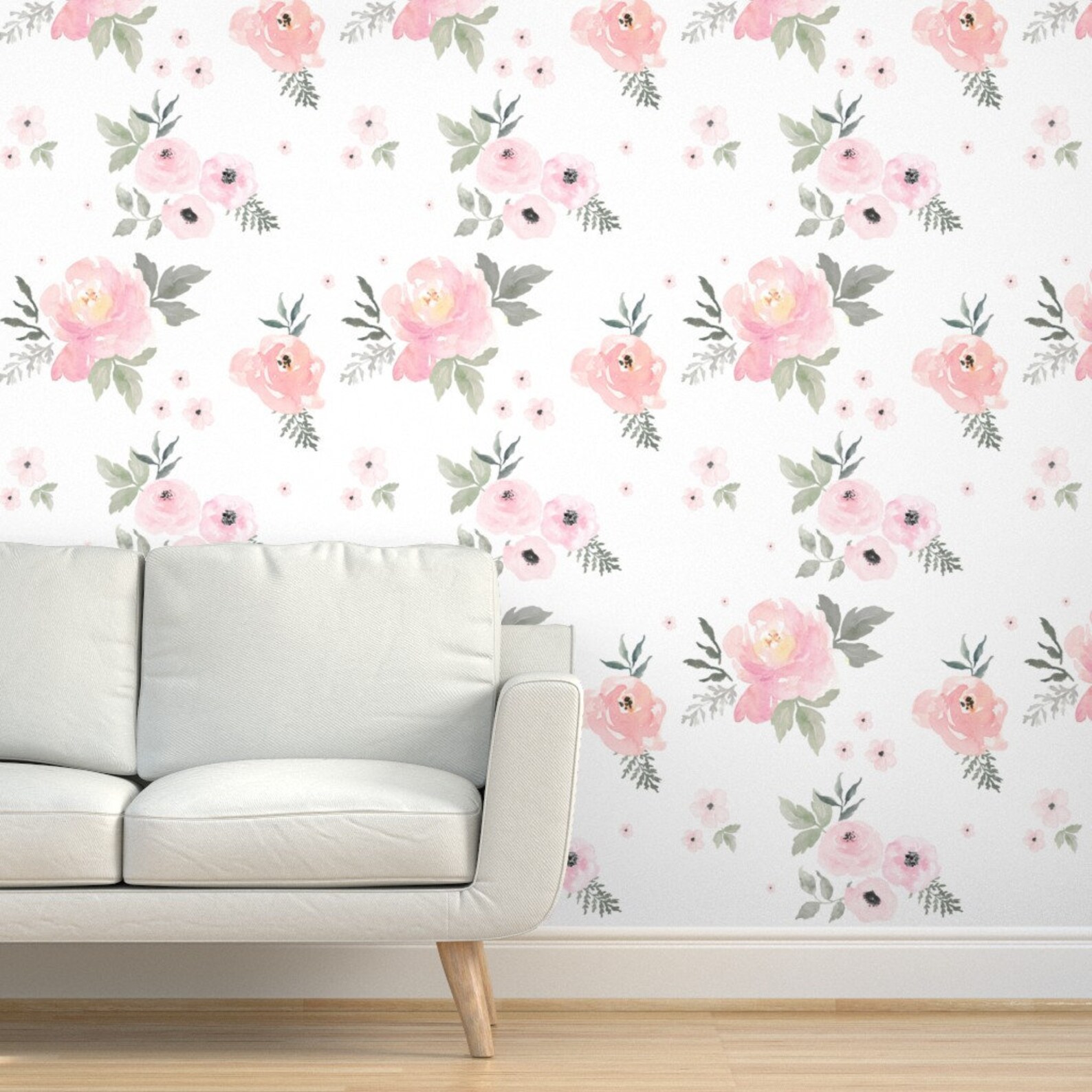 Floral Nursery Wallpaper Sweet Blush Roses by Shop Cabin Etsy