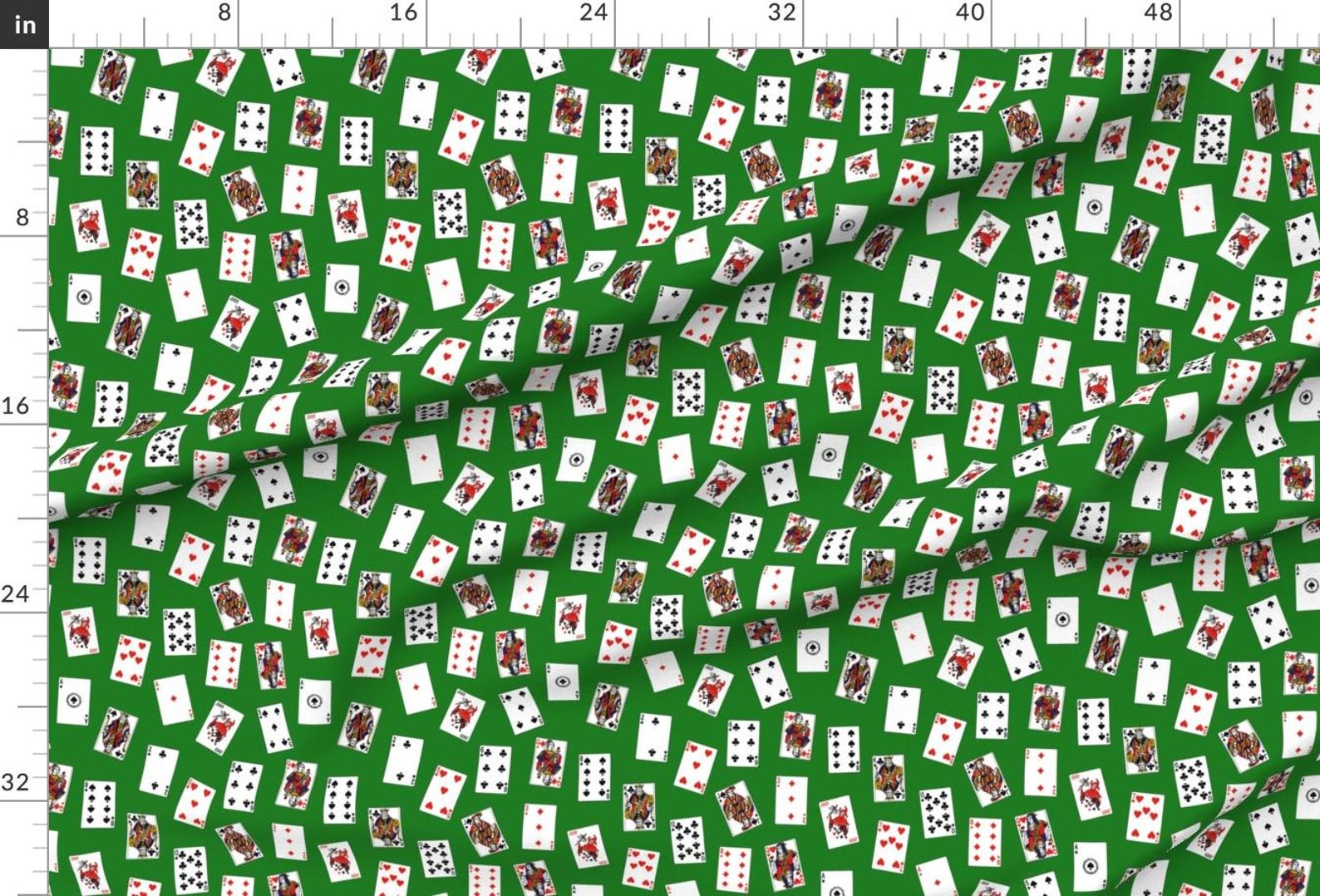 Playing Cards Fabric - Playing Card Green by Thin Line Textiles ...