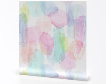 Abstract Wallpaper - Rainbow Watercolor By Crystal Walen - Abstract Custom Printed Removable Self Adhesive Wallpaper Roll by Spoonflower
