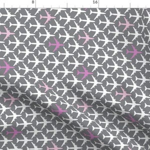 Airplanes Fabric - Pink Planes On Gray By Toothpanda - Airplanes Plane Pilot Flying Travel Cotton Fabric By The Yard With Spoonflower