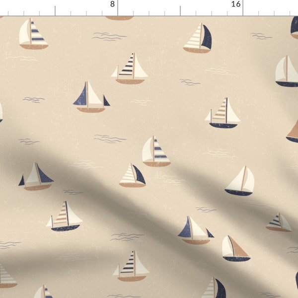 Beige Fabric - Little Boats  by stacey_mc_carney -  Boats Nautical Sailing Gender Neutral Coastal Seaside Fabric by the Yard by Spoonflower