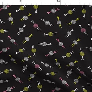 Knitting Fabric - Knitting Needles Wool Yarn on Black For Crafty Fashion By Littlesmilemakers - Cotton Fabric By The Yard With Spoonflower