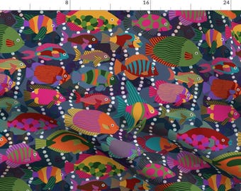 Fish Fabric - Whimsical Tropical Fish By Willowbirdstudio- Tropical Fish Marine Life Ocean Modern Cotton Fabric By The Yard With Spoonflower
