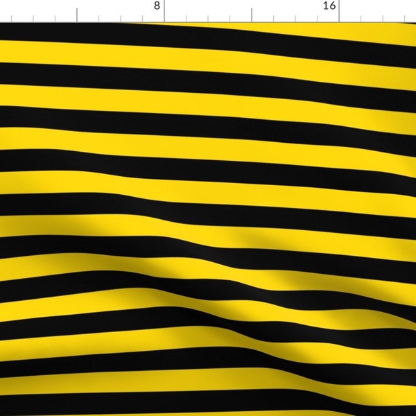 Bees Fabric - Stripes Horizontal - 1 Inch (2.54cm) Yellow Black Costume  By Elsielevelsup - Cotton Fabric by the Yard With Spoonflower