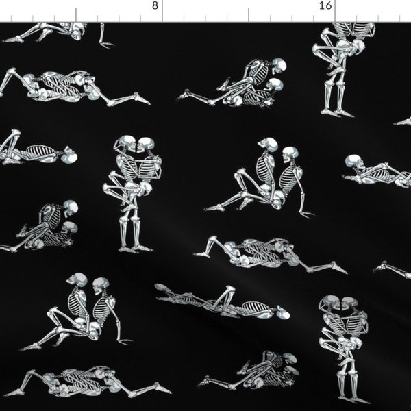 Love Fabric - Skeleton Love On Black by dr_frybrain - Skull Skeleton Bone Halloween Sexy Nsfw Naughty Fabric by the Yard by Spoonflower