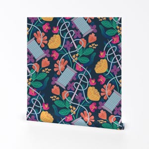 Sewing Wallpaper - Crafternoon Delight - Dark And Bold By Taranealart - Floral Craft Removable Self Adhesive Wallpaper Roll by Spoonflower