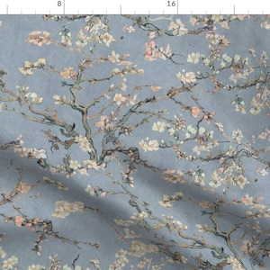 Impressionism Apparel Fabric - Almond Blossom Blue by delinda_graphic_studio - Garden Tree Blossom Van Gogh Clothing Fabric by Spoonflower