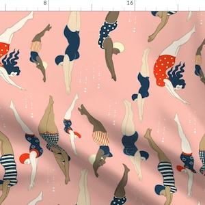 Vintage Ladies Fabric - Lady Divers By Cecilia Granata - Vintage Ladies Cotton Fabric By The Yard With Spoonflower