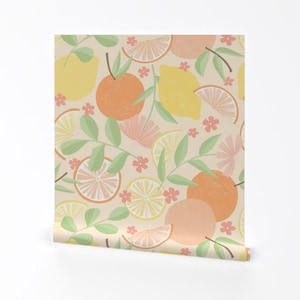 Pastel Citrus Removable Peel and Stick Wallpaper - Large Scale Lemon Flower Spring Summer - Wall Art Wall Decor - Citrus by rachelnieman
