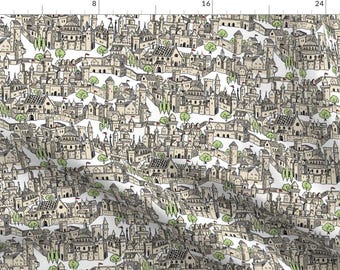 Medieval Village Fabric - Medieval Village Large By Vinpauld - Watercolor Medieval City Cotton Fabric By The Yard With Spoonflower
