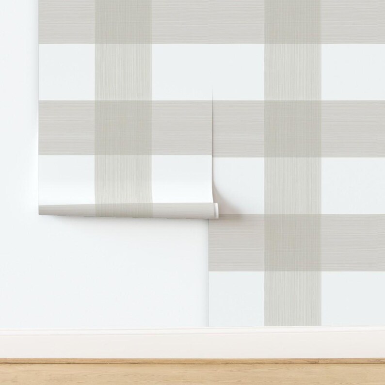 Buffalo Plaid Wallpaper - Putty 8" Buffalo Plaid By Danika Herrick - Custom Printed Removable Self Adhesive Wallpaper Roll by Spoonflower image 4