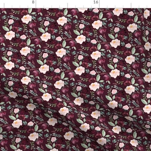 Floral Fabric - 4&quot; Wild At Heart Florals / Dark Crimson By Shopcabin - Floral Burgundy Pink Rose Cotton Fabric By The Yard With Spoonflower