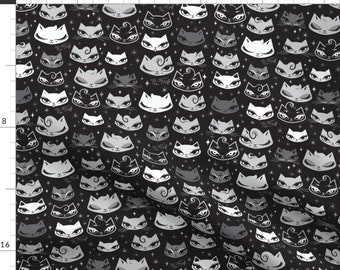 Pompadour Cats Fabric - Kitties With Pompadours- Black And White By Miss Fluff - Cats Cotton Fabric By The Yard With Spoonflower