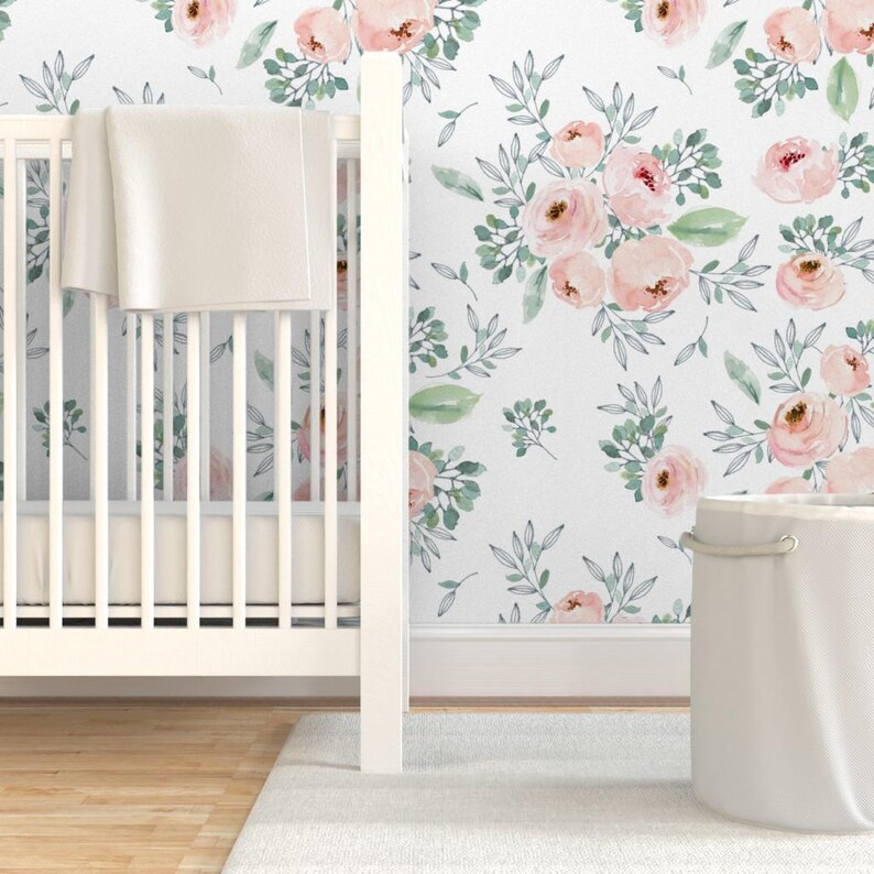 Pink Wallpaper - Gables Rose / White By Shopcabin - Pink White Roses Custom Printed Removable Self Adhesive Wallpaper Roll by Spoonflower image 6