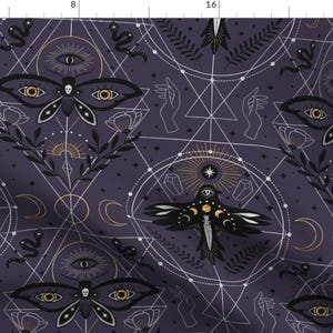 Witch Fabric - Lunar Witchery - Large Scale by movezerb - Moth Snakes Third Eye Lunar Purple Black Skulls  Fabric by the Yard by Spoonflower