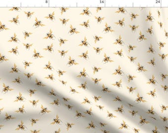 Bee Fabric - Bee In Golden On Cream Background By Thistleandfox - Bee Cream Gold Black Modern Cotton Fabric By The Yard With Spoonflower