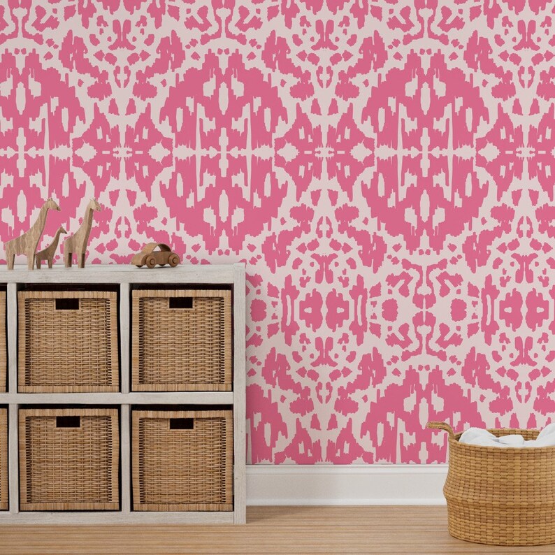 Pink Ikat Wallpaper Cow Ikat Hot Pink by Bruxamagica Etsy