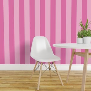 Pink Stripe Peel and Stick Wallpaper - Large Scale Candy Stripes Classic Spring - Removable Wall Decor Art - Spring Day by kittycansew
