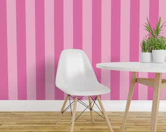 Pink Stripe Peel and Stick Wallpaper - Large Scale Candy Stripes Classic Spring - Removable Wall Decor Art - Spring Day by kittycansew