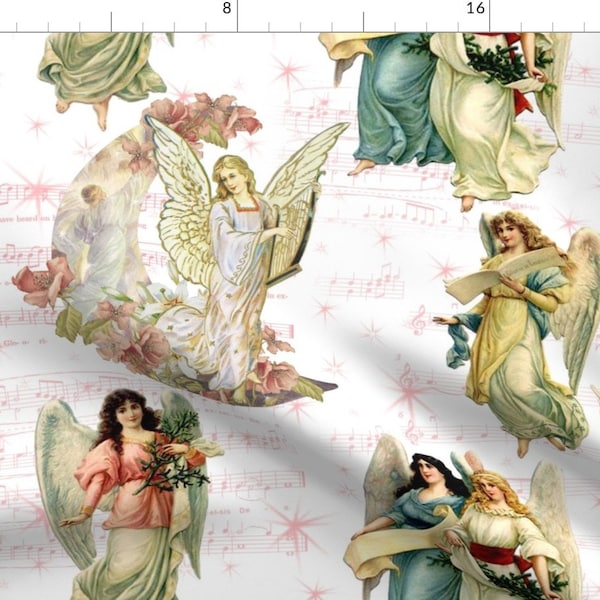 Angels and Hymns Fabric - Angels On High By Lilyoake - Christmas Sheet Music Christian Faith Cotton Fabric By The Yard With Spoonflower